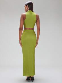 SHEIN BAE 高領短款背心和鉛筆裙 - 青檸色 - 查看 2