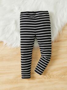 SHEIN 少女條紋與愛心印花打底褲