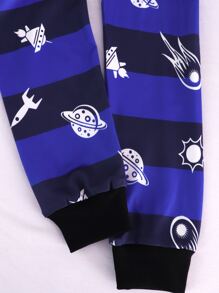 Boys Astronaut & Striped Print Snug Fit PJ Set - Royal Blue - View 4