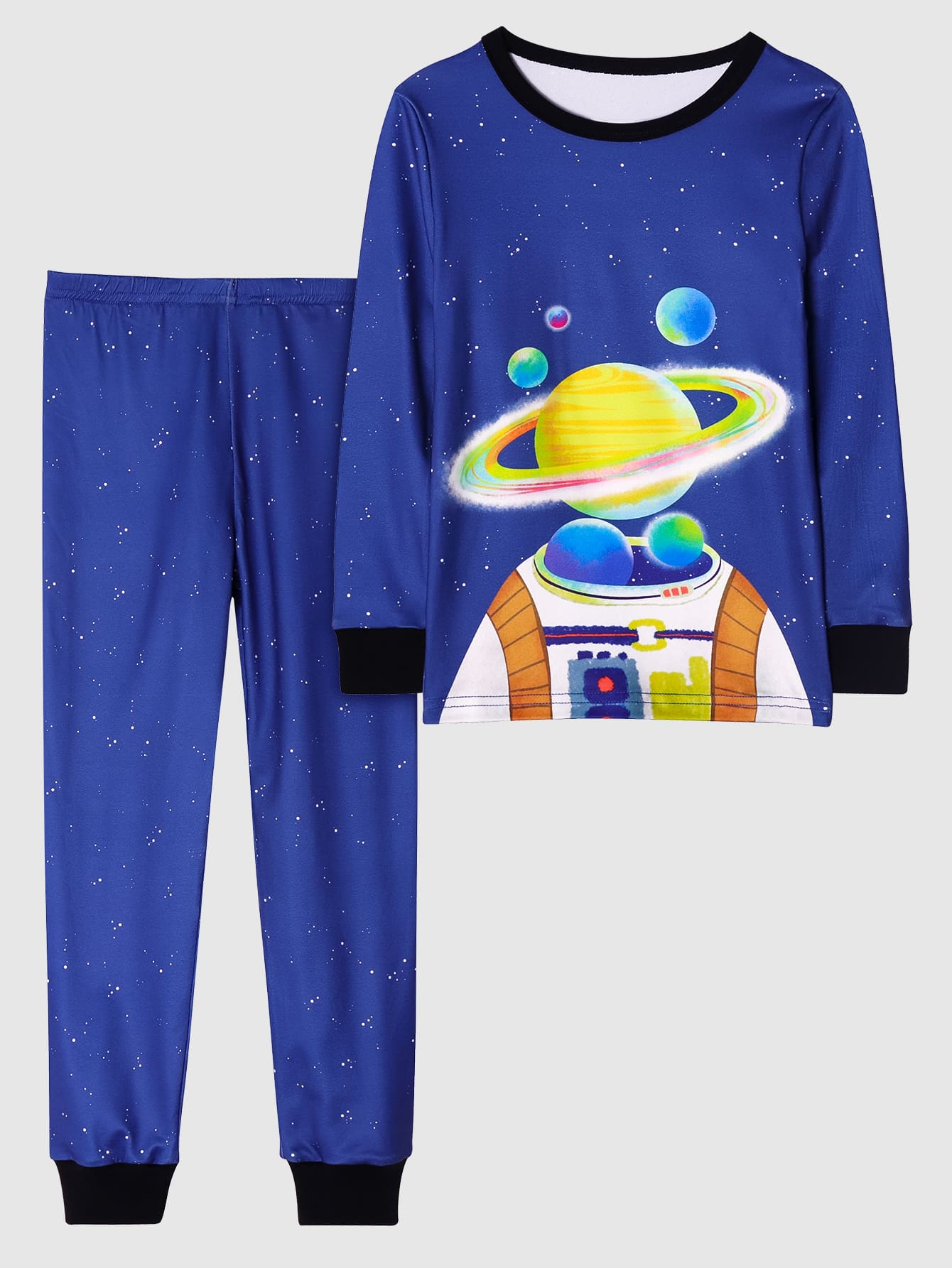 Boys Planet & Spaceman Print Snug Fit PJ Set - Blue - View 1