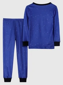 Boys Planet & Spaceman Print Snug Fit PJ Set - Blue - View 2