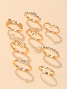 8 piezas Anillo con diamante de imitación & infinito símbolo - Multicolor - Ver 1