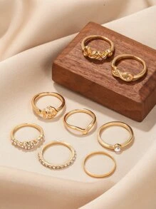 8 piezas Anillo con diamante de imitación & infinito símbolo - Multicolor - Ver 2