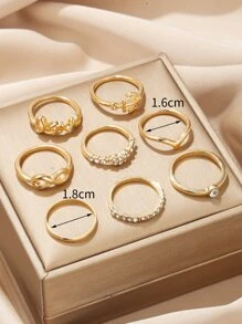 8 piezas Anillo con diamante de imitación & infinito símbolo - Multicolor - Ver 3