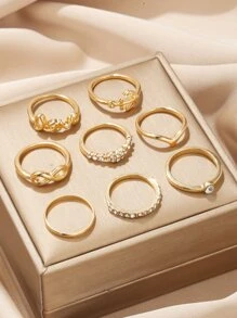 8 piezas Anillo con diamante de imitación & infinito símbolo - Multicolor - Ver 4