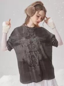 ROMWE Fairycore Áo thun nữ Đồ họa Giải trí - Đồng - Xem 3