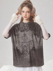 ROMWE Fairycore Áo thun nữ Đồ họa Giải trí - Đồng - Xem 5