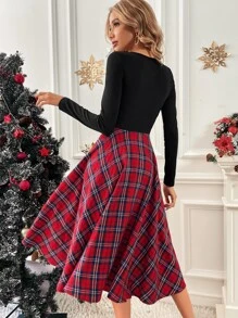 Tartan Print Fit & Flare Dress - Multicolor - View 2