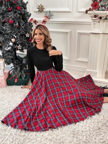 Tartan Print Fit & Flare Dress - Multicolor - View 1