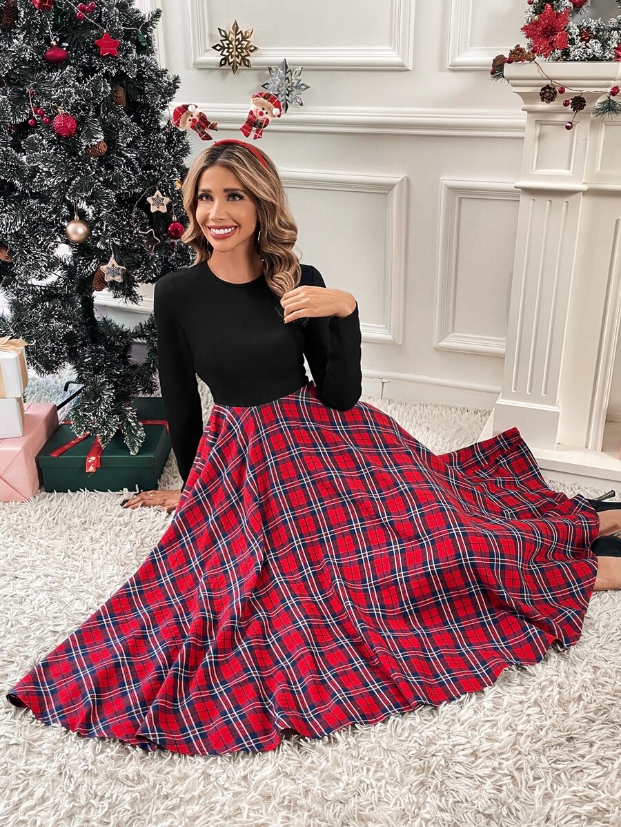 Tartan Print Fit & Flare Dress - Multicolor - View 1