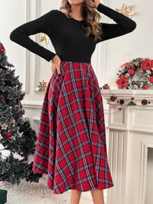 Tartan Print Fit & Flare Dress - Multicolor - View 3