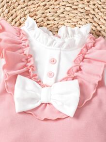 Baby Ruffle Trim Bow Front 2 In 1 Jumpsuit - Multicolor - View 3