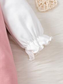 Baby Ruffle Trim Bow Front 2 In 1 Jumpsuit - Multicolor - View 5