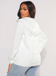 SHEIN SXY Cable Knit Zip Up Hoodie - White - View 2
