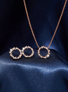 3pcs Cubic Zirconia Circle Decor Jewelry Set - Rose Gold - View 1