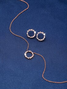 3pcs Cubic Zirconia Circle Decor Jewelry Set - Rose Gold - View 2
