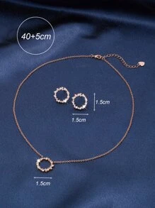 3pcs Cubic Zirconia Circle Decor Jewelry Set - Rose Gold - View 4