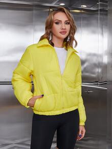 Eilly Bazar Zip Up Padded Coat For Winter - Yellow - View 6