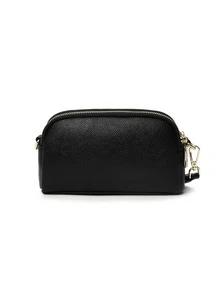 Litchi Embossed Zipper Coin Purse - Black - View 2