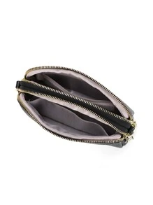 Litchi Embossed Zipper Coin Purse - Black - View 5