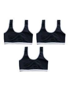 Girls 3pcs Contrast Binding Cartoon Graphic Bralet - Black - View 2