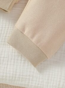 SHEIN 男婴童卡通圖案袋鼠口袋連帽衫和運動褲 - 杏色 - 查看 6