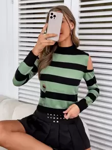 SHEIN Áo len nữ Bị tách Sọc Giải trí - Nhiều màu - Xem 1