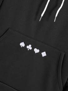 Manfinity Men Playing Card Print Kangaroo Pocket Drawstring Hoodie - Black - View 4