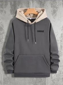 Manfinity Homme Men Letter Graphic Kangaroo Pocket Drawstring Hoodie - Dark Grey - View 1