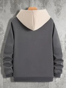 Manfinity Homme Men Letter Graphic Kangaroo Pocket Drawstring Hoodie - Dark Grey - View 2