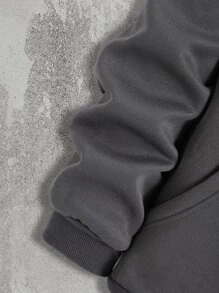 Manfinity Homme Men Letter Graphic Kangaroo Pocket Drawstring Hoodie - Dark Grey - View 4