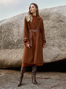 MOTF PREMIUM WOOL-MIX BELTED WRAP OVERCOAT - Rust Brown - View 10