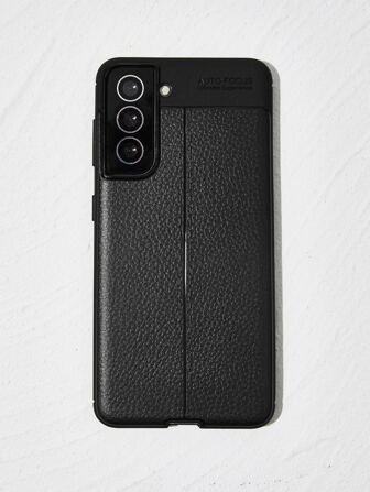 Husă neagră pentru telefon Litchi Grain