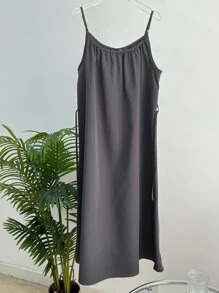 DAZY Vestido de tirantes de tela lisa tipo vestido de verano - Gris Oscuro - Ver 6