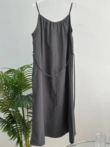 DAZY Vestido de tirantes de tela lisa tipo vestido de verano - Gris Oscuro - Ver 7