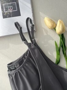 DAZY Vestido de tirantes de tela lisa tipo vestido de verano - Gris Oscuro - Ver 9