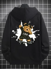 Manfinity Lỏng lẻo phù hợp Nam Hoạt hình In Hoodie - màu đen - Xem 5
