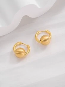 Bead Decor Hoop Earrings - Yellow Gold - View 6