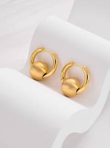 Bead Decor Hoop Earrings - Yellow Gold - View 3