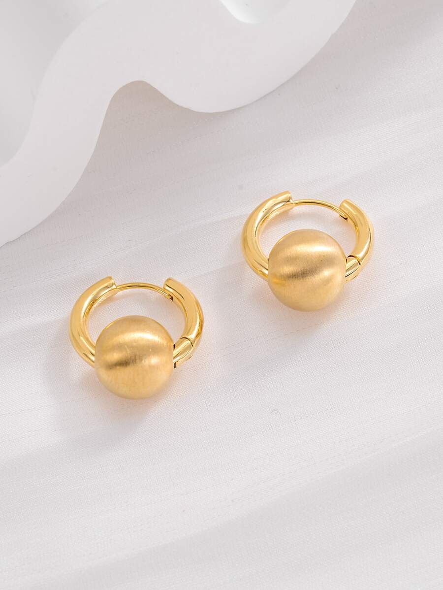 Bead Decor Hoop Earrings - Yellow Gold - View 1