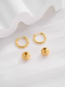 Bead Decor Hoop Earrings - Yellow Gold - View 4