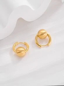 Bead Decor Hoop Earrings - Yellow Gold - View 2