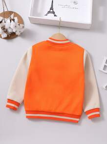 SHEIN 小男童字母貼布保暖學院風夾克 - 橘色 - 查看 2