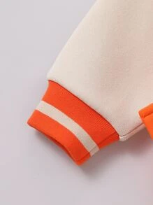 SHEIN 小男童字母貼布保暖學院風夾克 - 橘色 - 查看 5