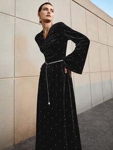 MOTF VELVET RHINESTONE DRESS WITHOUT BELT - Black - View 11