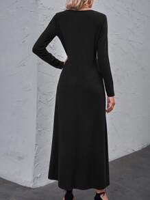 SHEIN LUNE Colour Block V Neck Tee Dress - Army Green - View 2