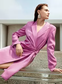 MOTF PREMIUM Chính thức Bọc Váy blazer - Hồng - Xem 2