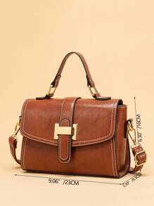 Metal Decor Vintage Design Flap Square Bag - Brown - View 3