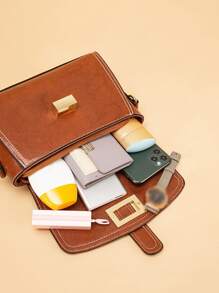 Metal Decor Vintage Design Flap Square Bag - Brown - View 4