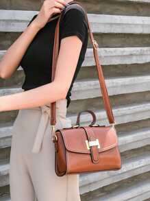 Metal Decor Vintage Design Flap Square Bag - Brown - View 5